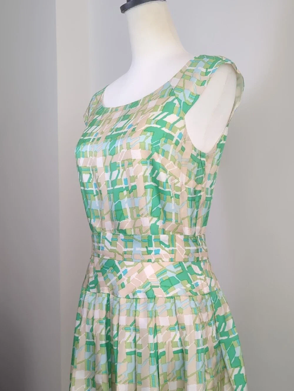 Kate Spade New York Retro Mint Green Plaid 100% Silk Fit & Flare Dress SIZE 6